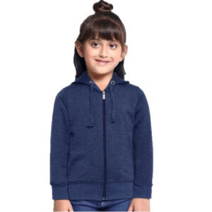 Girl's Cotton Blue Melange Hooded Sweatshirt