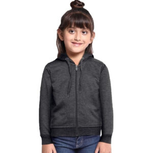 Girl's Cotton Charcoal Grey Hooded Sweatshirt