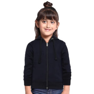 Girl's Cotton Navy Blue Hooded Sweatshirt