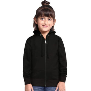Girl's Cotton Solid Black Hooded Sweatshirt