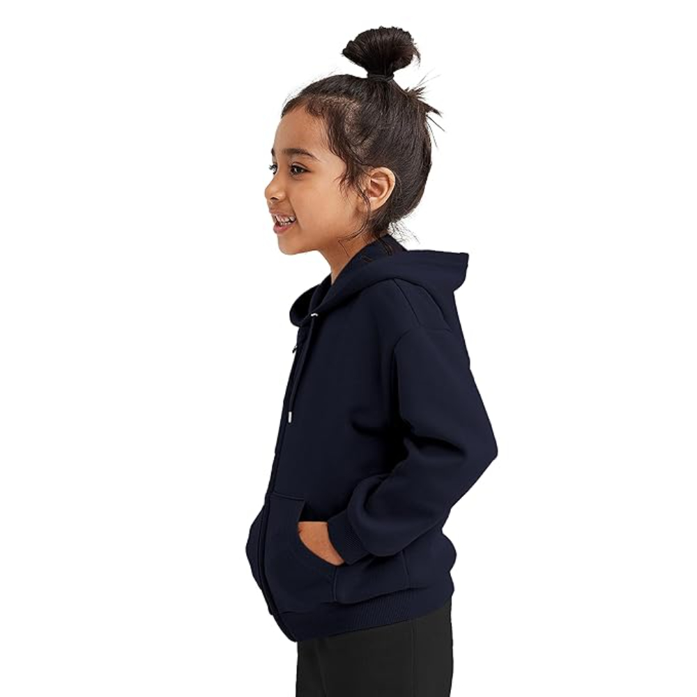 Girl's Soft Cotton Navy Blue Hooded - Image 3