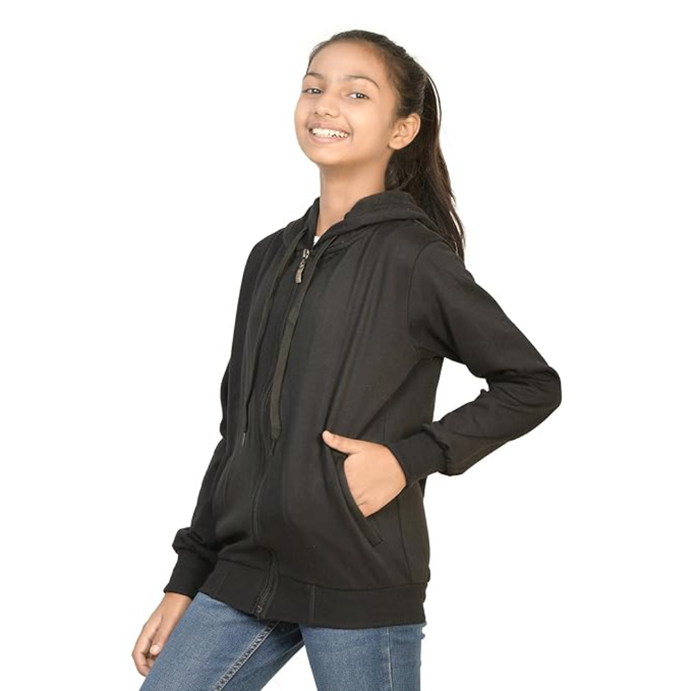Girl's Full Sleeves Zip Black Hooded - Image 3