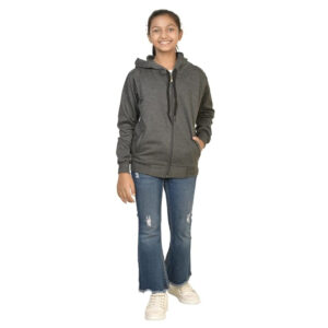 Girl's Full Sleeves Zip Grey Hooded