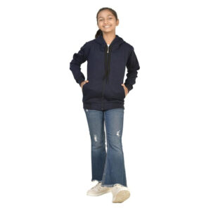Girl's Full Sleeves Zip Navy Blue Hooded