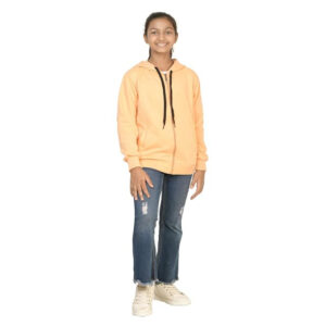 Girl's Full Sleeves Zip Peach Hooded