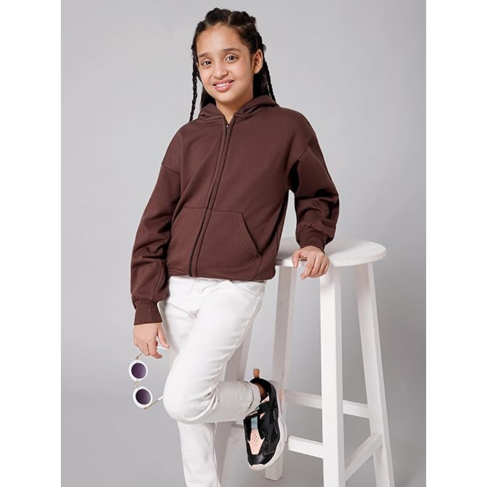 Girl's Oversized Dark Brown Hooded - Image 3
