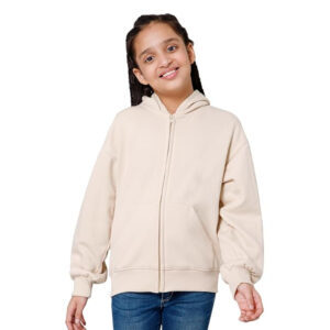 Girl's Oversized Light Beige Hooded