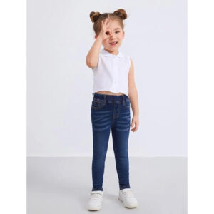 Girls Regular Fit Oxford Blue Jeans