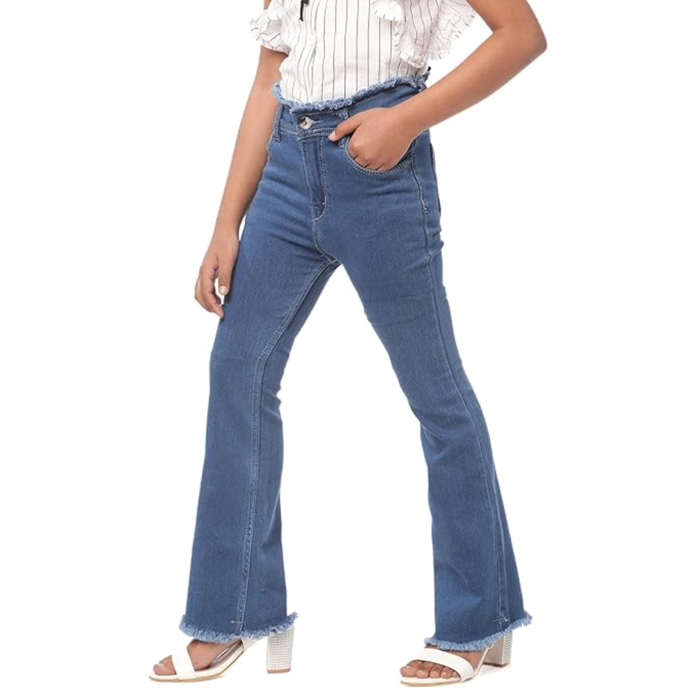 Girls Bell Bottom Blue Jeans - Image 3