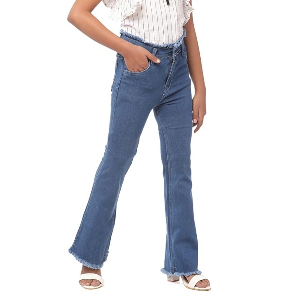 Girls Bell Bottom Blue Jeans - Image 2