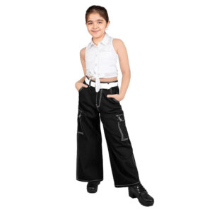 Girls Comfort Fit Cargo Black Jeans