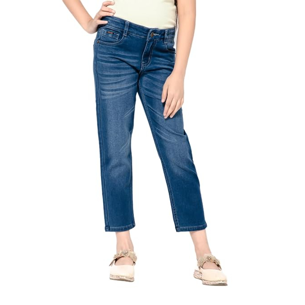 Girls Stretchable Denim Med Blue Pant - Image 3