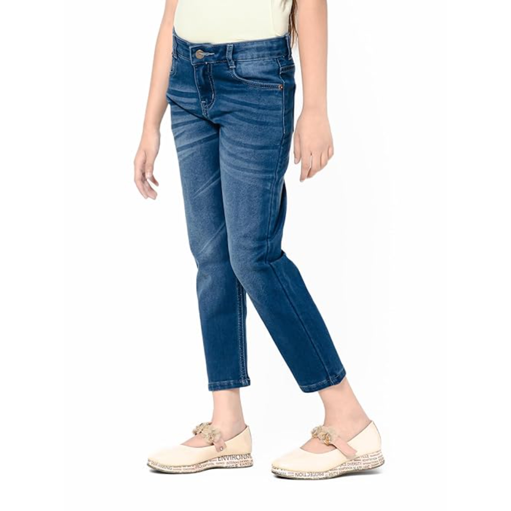 Girls Stretchable Denim Med Blue Pant - Image 2