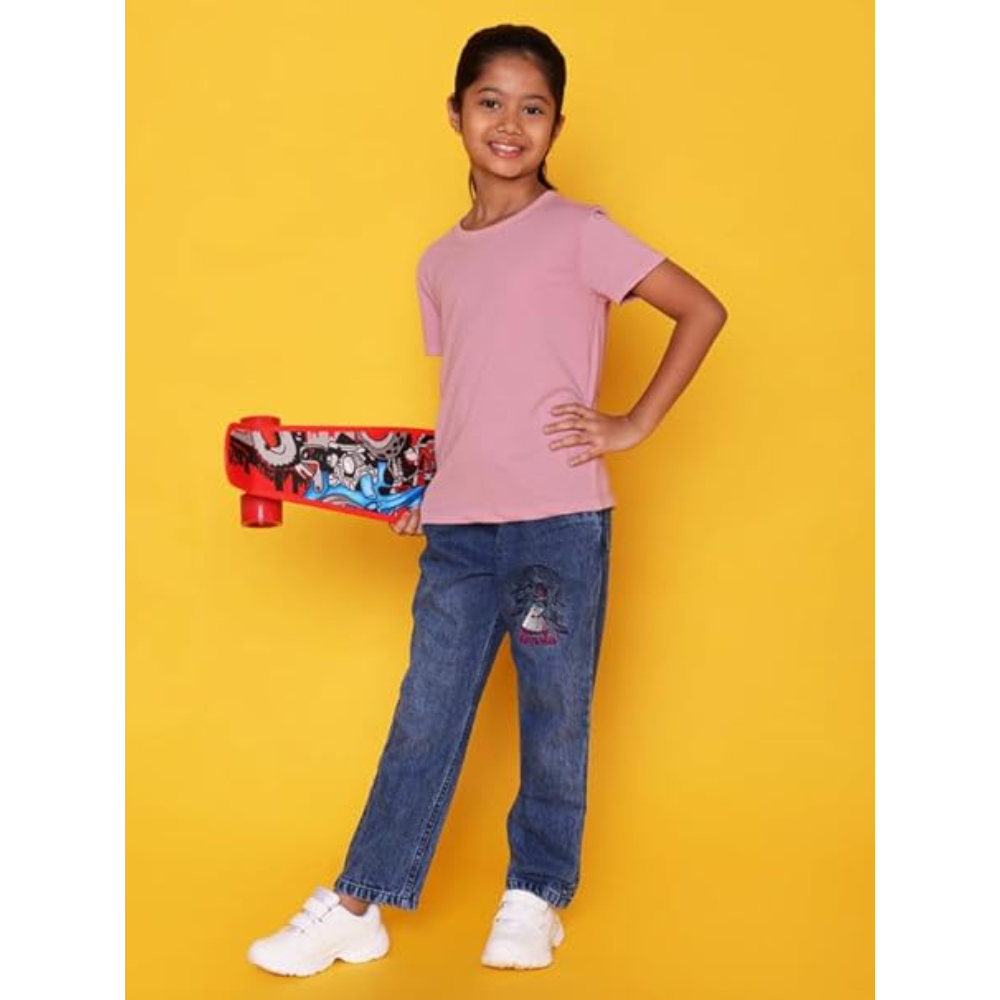 Girls Cotton Round Neck Pink T-shirt - Image 2