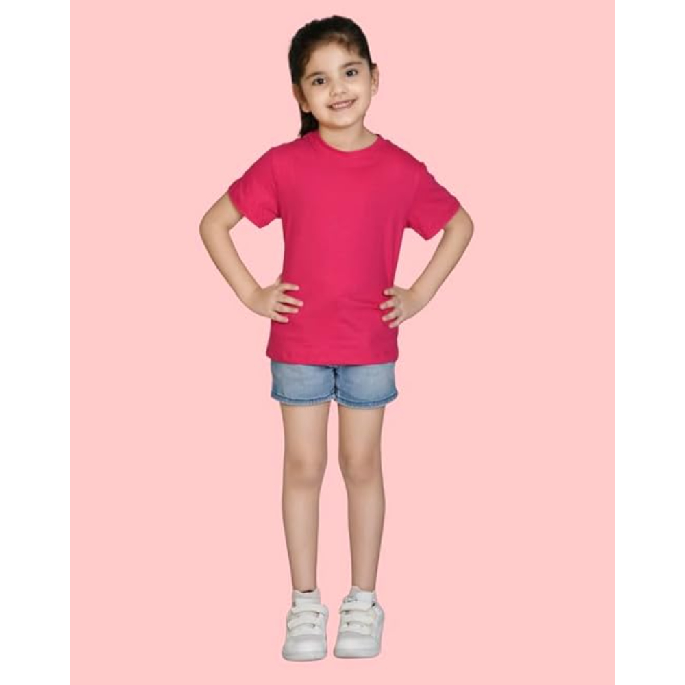 Girls Cotton Round Neck Dark Pink T-shirt - Image 3