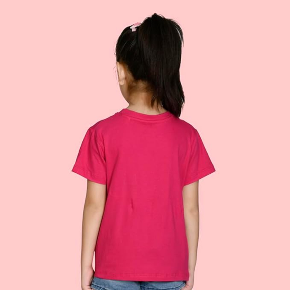 Girls Cotton Round Neck Dark Pink T-shirt - Image 2