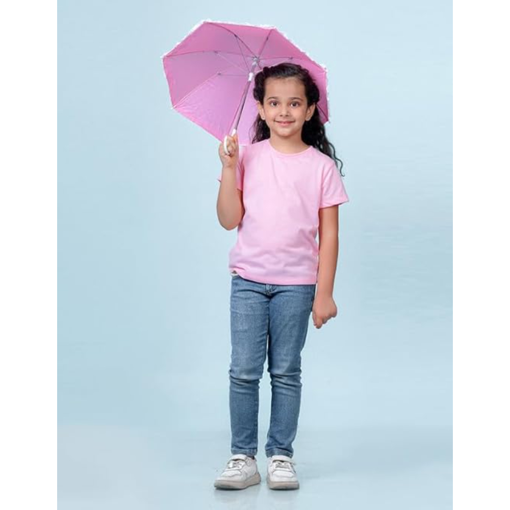 Girls Cotton Round Neck Light Pink T-shirt - Image 3