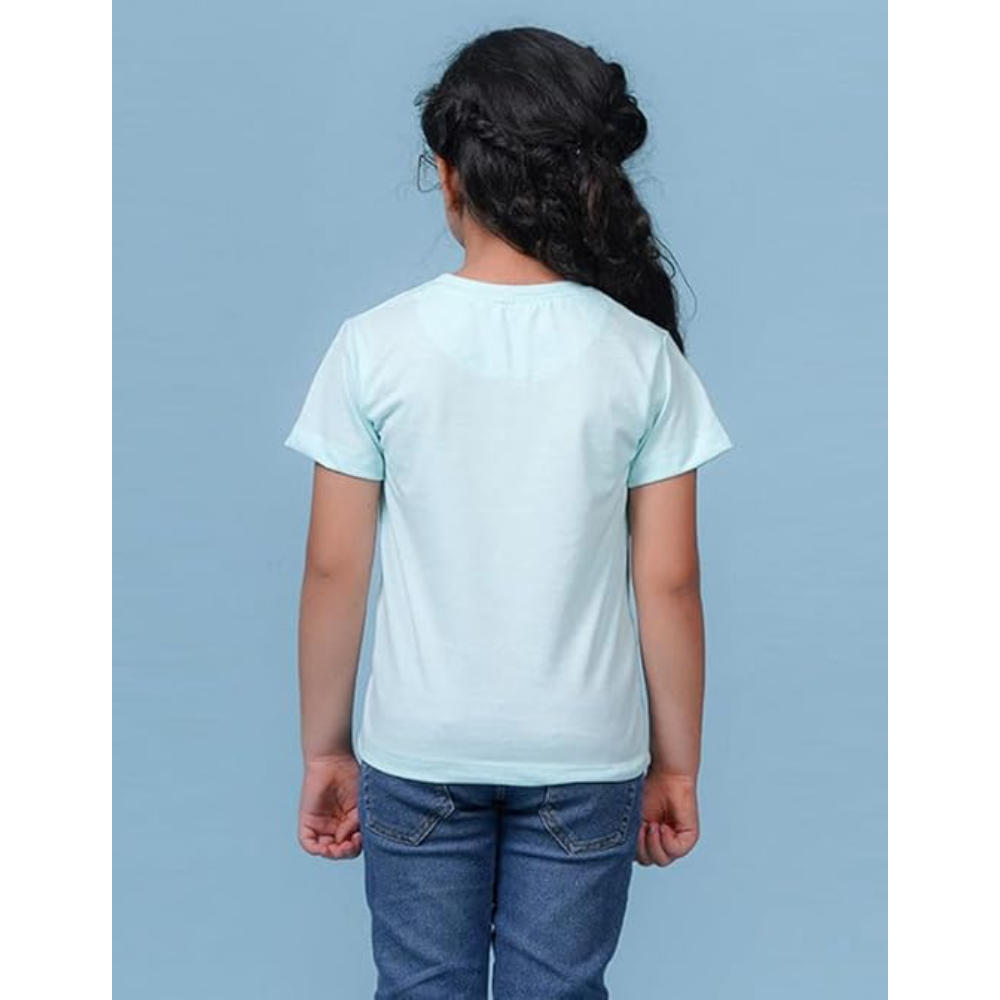 Girls Cotton Round Neck Powder Blue T-shirt - Image 2