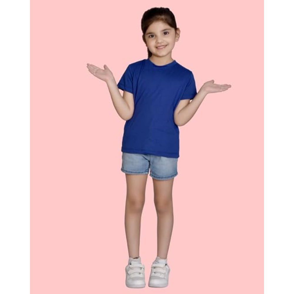 Girls Cotton Round Neck Royal Blue T-shirt - Image 3
