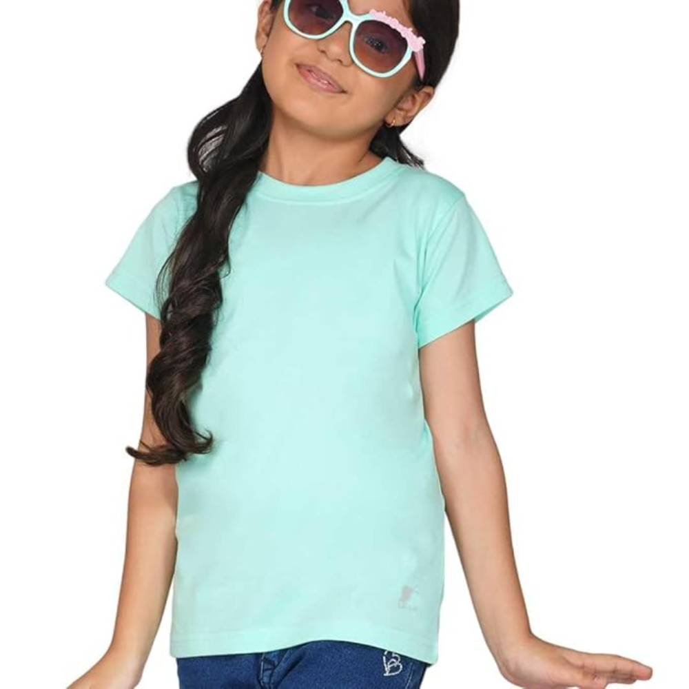 Girls Round Neck Ferozi T-shirt