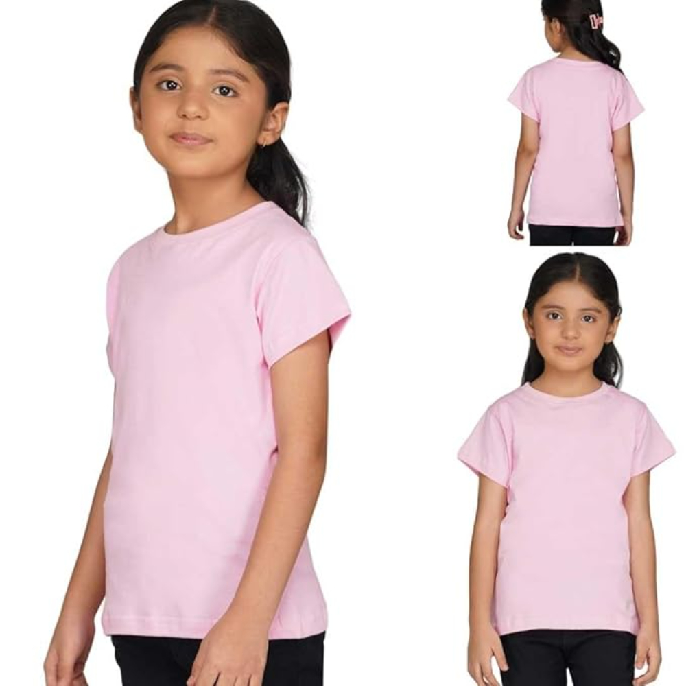 Girls Round Neck Pink T-shirt - Image 3