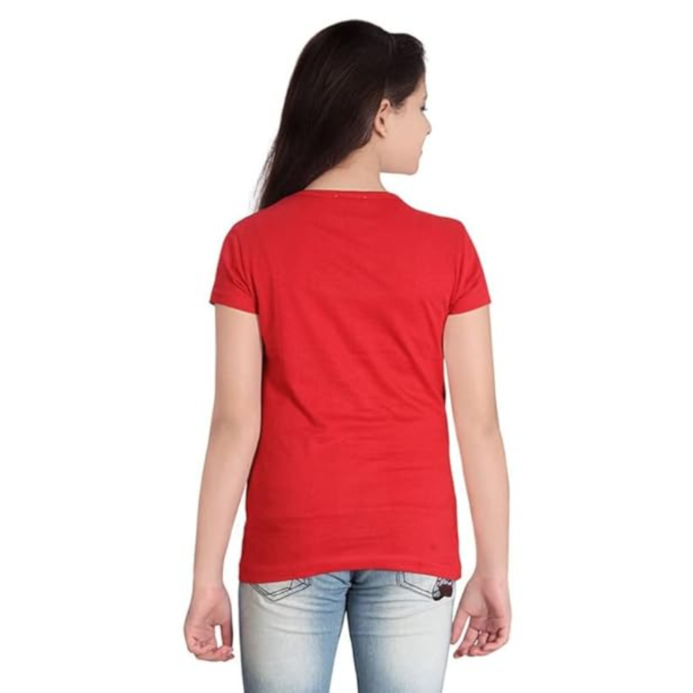 Girls Plain Casual Red T-Shirt - Image 2