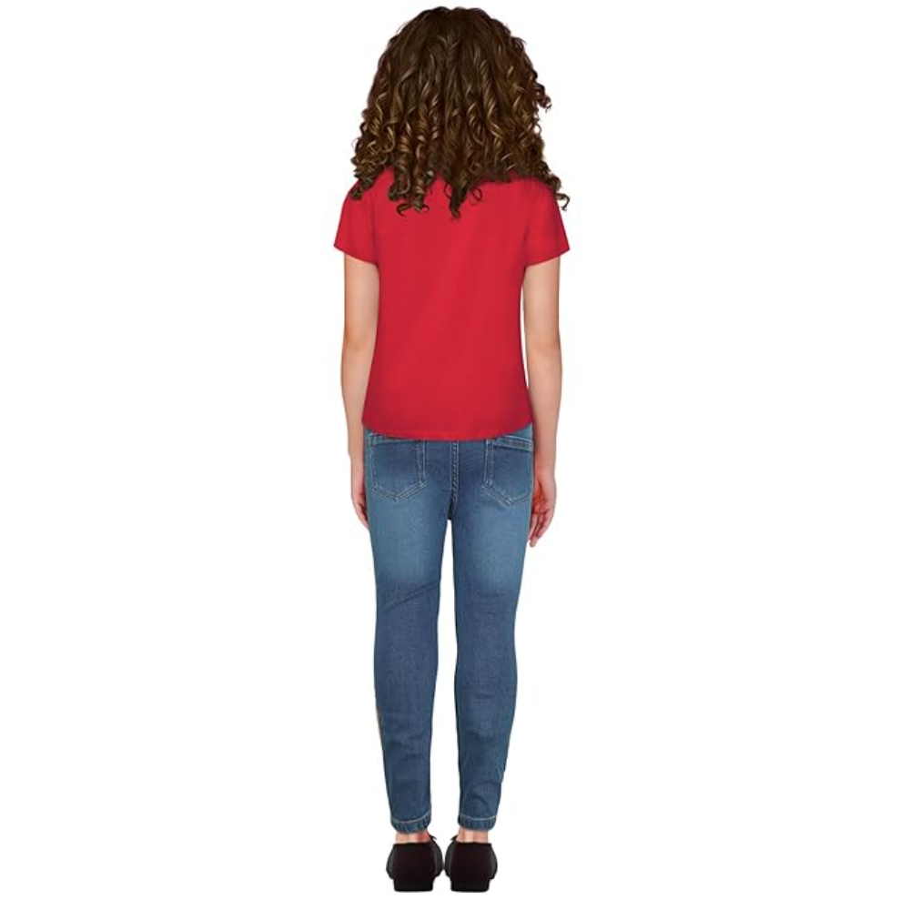 Girls Plain Cotton Red T-Shirt - Image 2