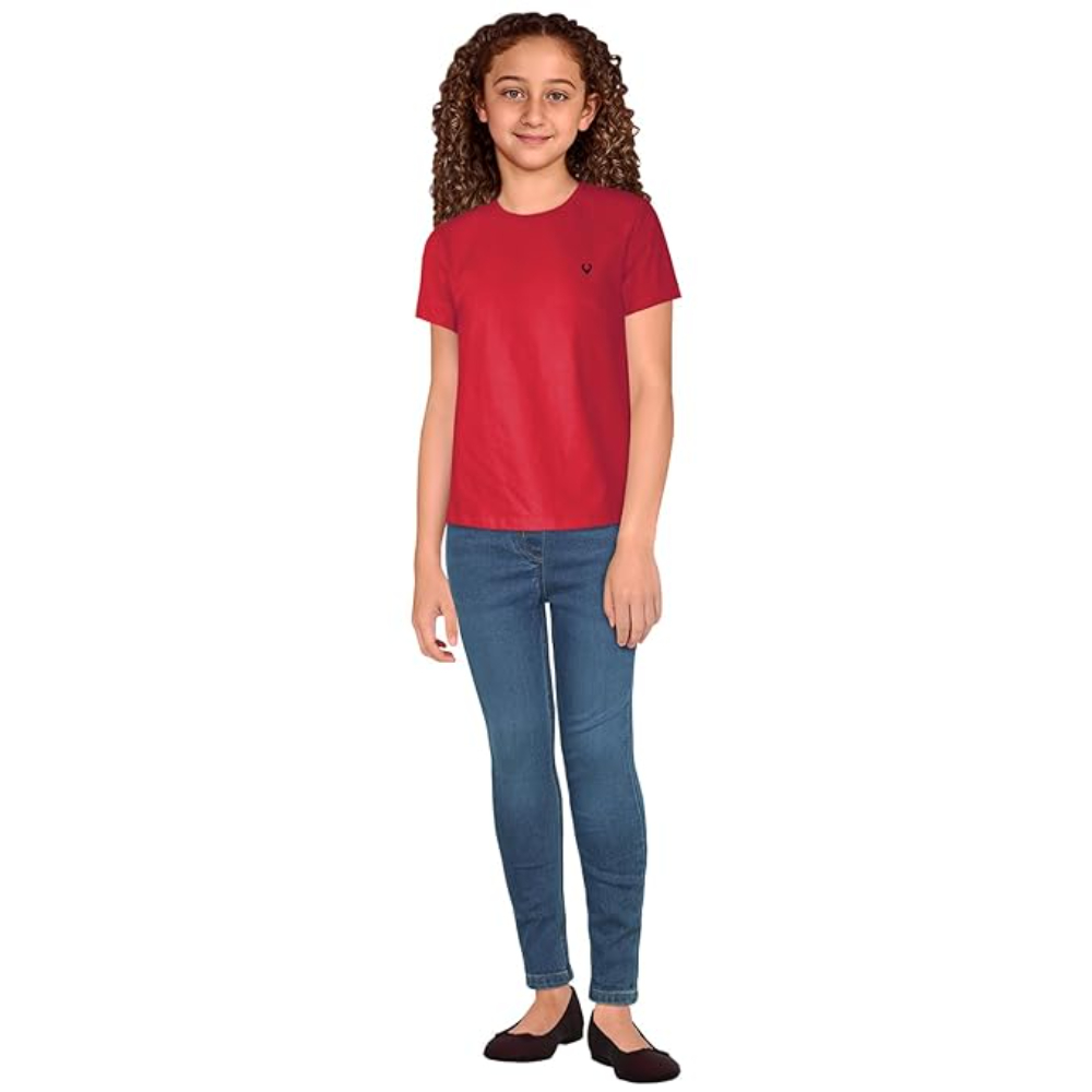 Girls Plain Cotton Red T-Shirt