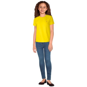 Girls Plain Cotton Yellow T-Shirt