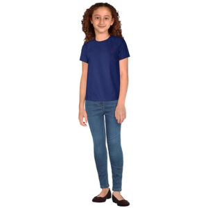 Girls Plain Cotton Dark Blue T-Shirt