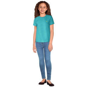 Girls Plain Cotton Light Blue T-Shirt