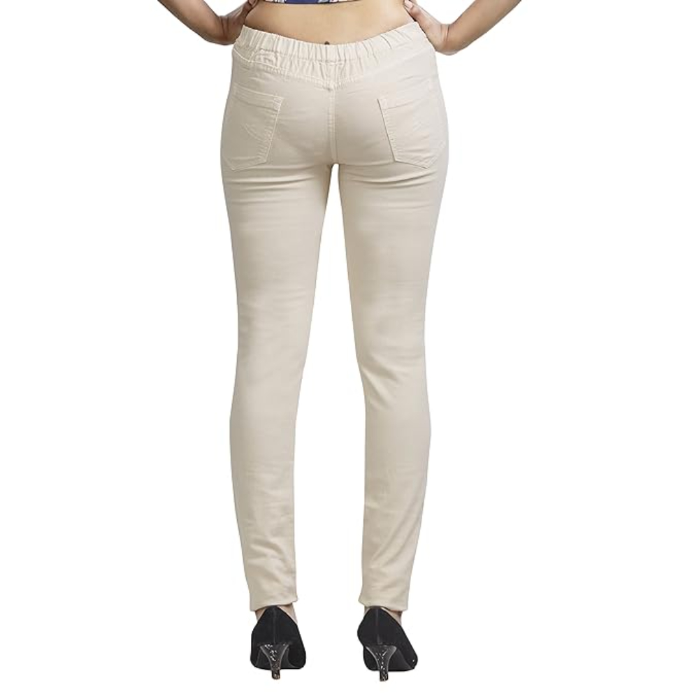 Classy Womens Beige Slim Fit Denim Stretchable Jeggings - Image 2