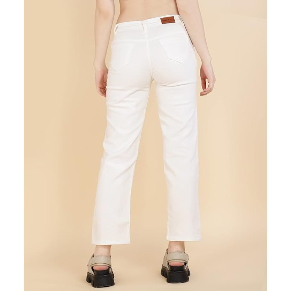 White Women's Denim Straight Fit Jeans - Image 2