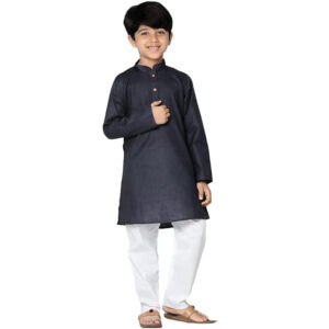 Boys Solid Plain Black Cotton Kurta