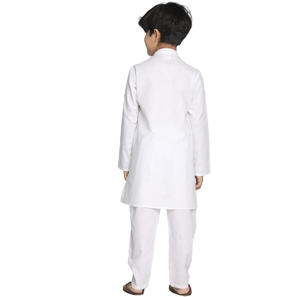 Boys Solid Plain White Cotton Kurta - Image 2