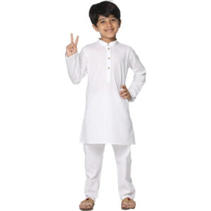 Boys Solid Plain White Cotton Kurta