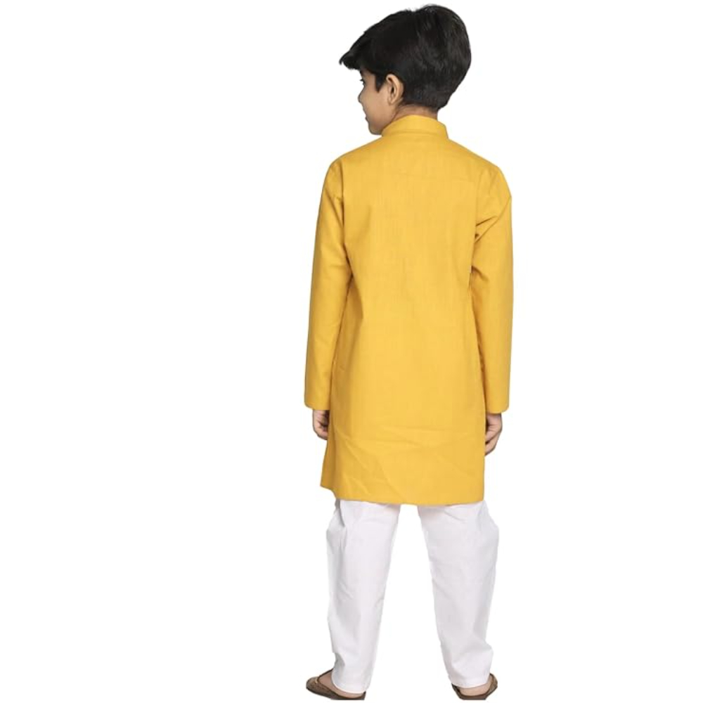 Boys Solid Plain Yellow Cotton Kurta - Image 2