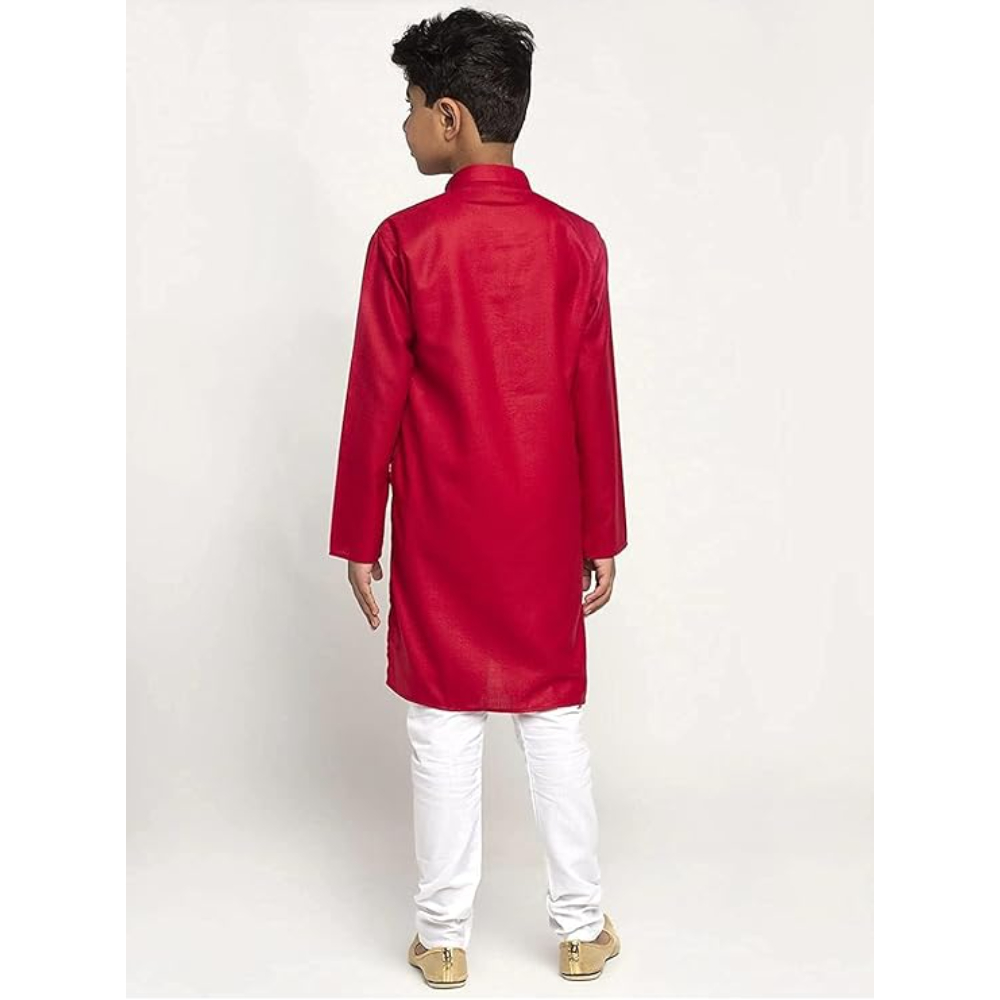 Boys Kids Plain Red Colour Kurta - Image 3