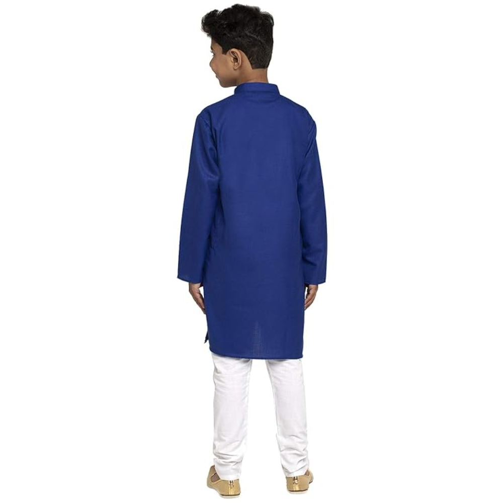 Boys Kids Plain Royal Blue Colour Kurta - Image 3