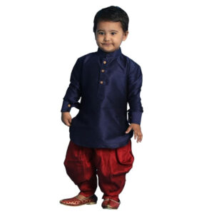 Boys Silk Multicolour Kurta and Dhoti Set