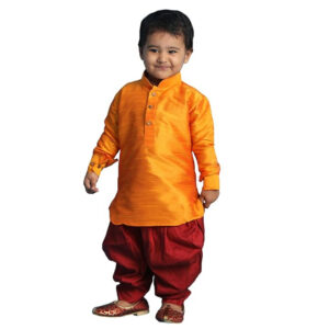 Boys Silk Multicolour Kurta and Dhoti Set