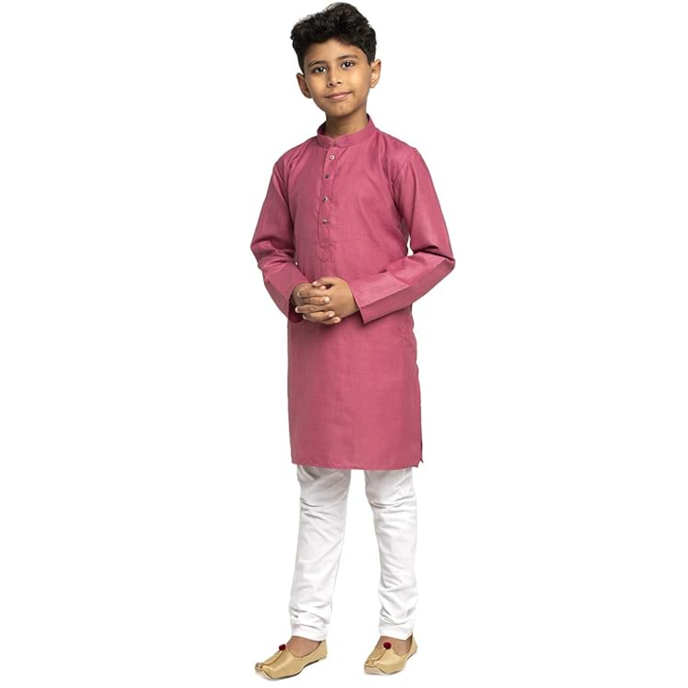 Boys Kids Plain Coral Colour Kurta - Image 3