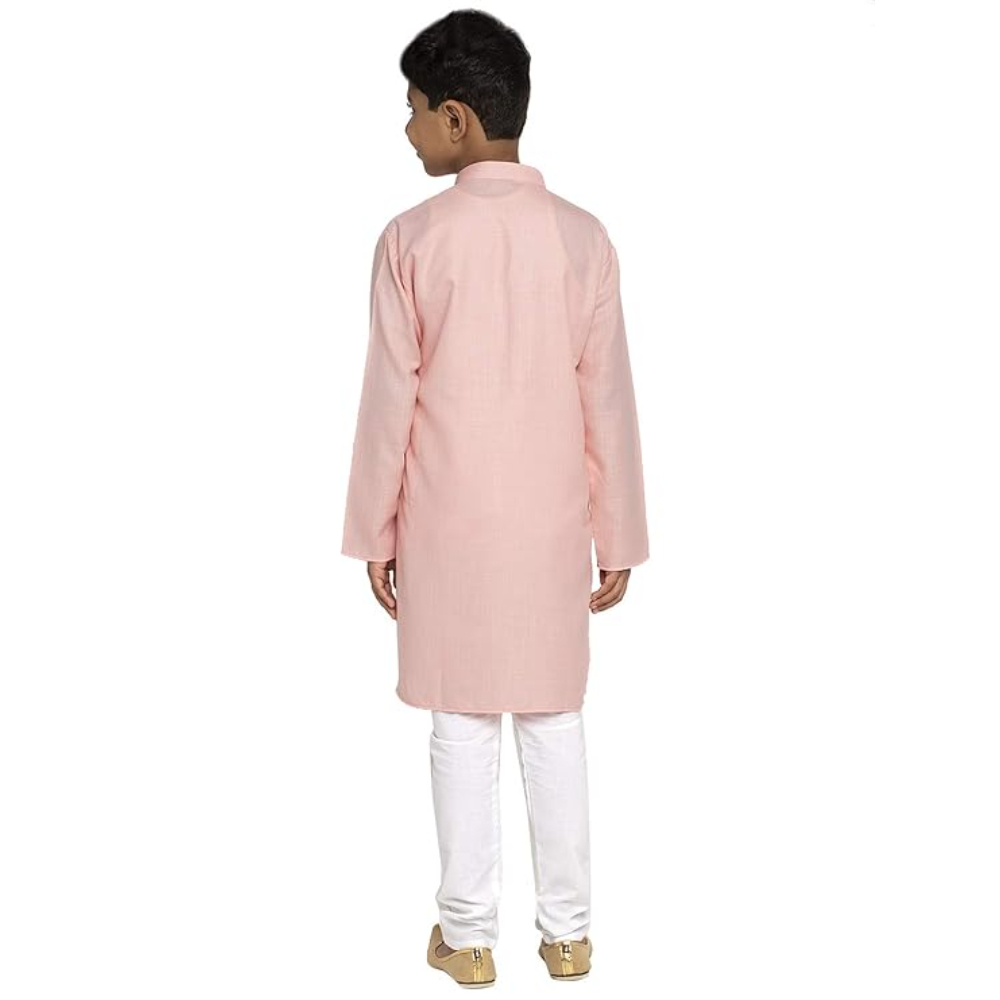 Boys Kids Plain Pink Colour Kurta - Image 3