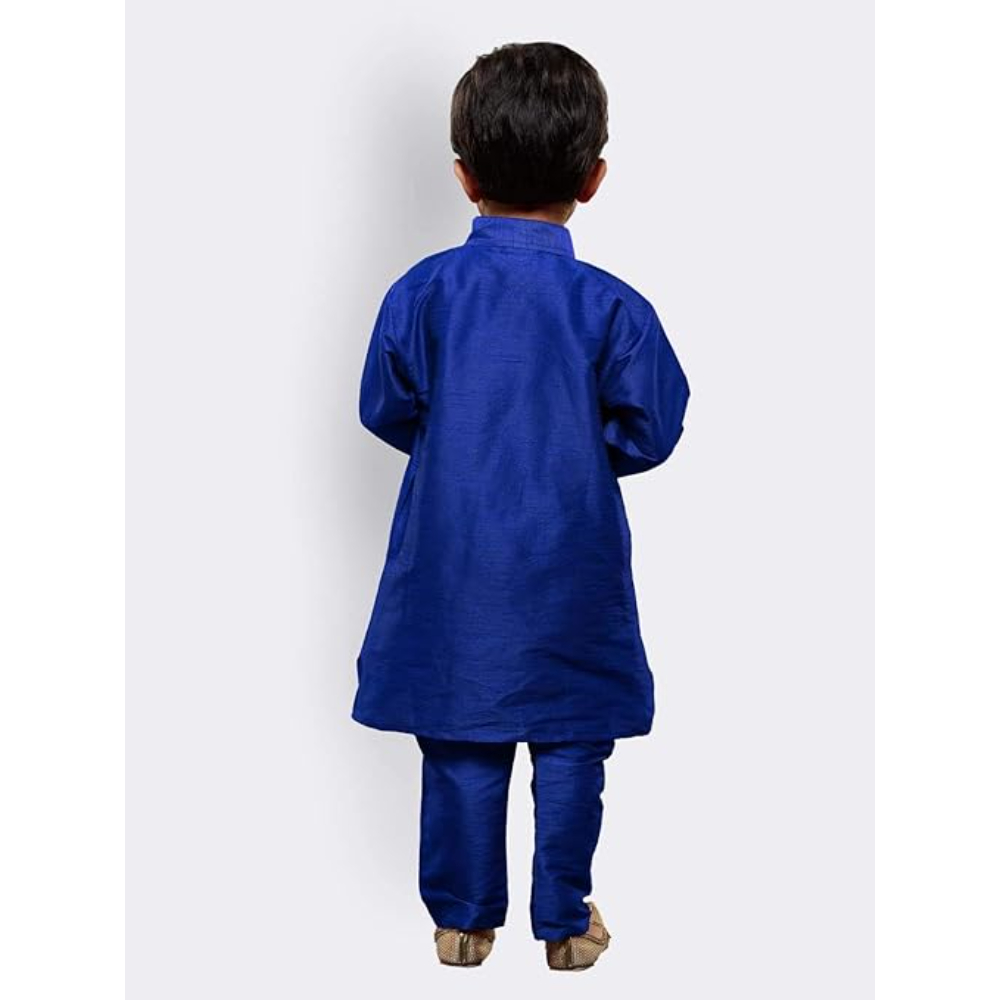 Boys Pure Cotton Blue Kurta Pyjama Set - Image 3