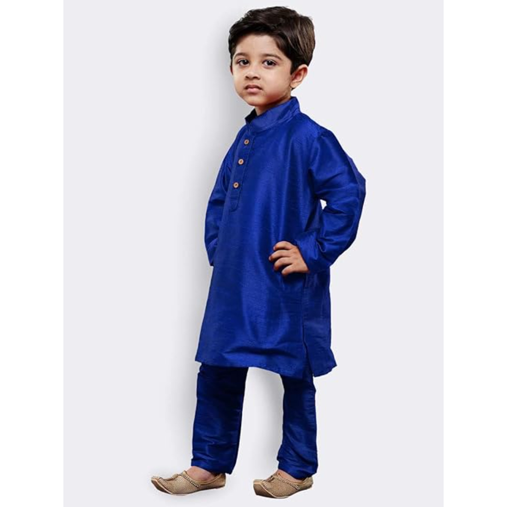 Boys Pure Cotton Blue Kurta Pyjama Set - Image 2