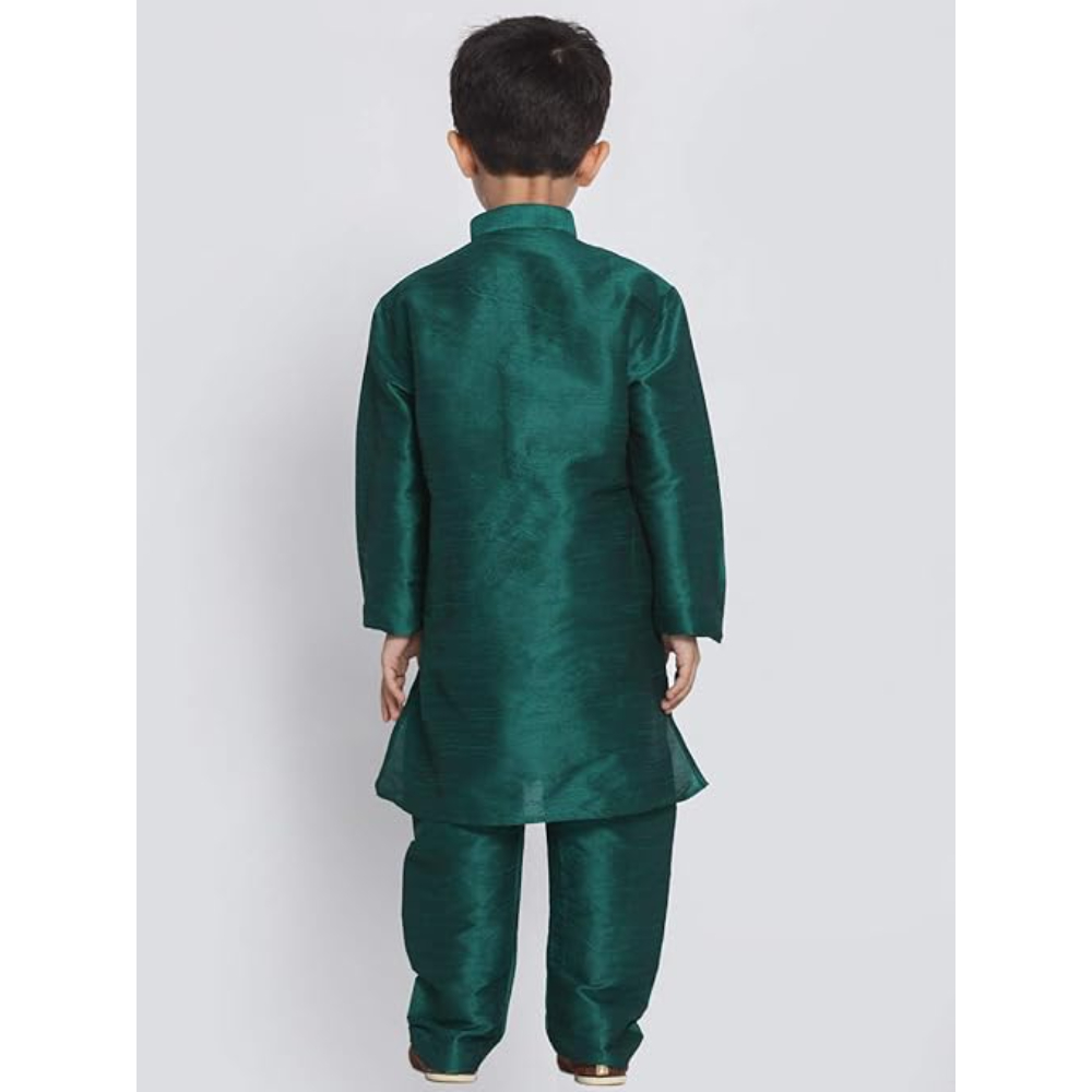 Boys Pure Cotton Green Kurta Pyjama Set - Image 2