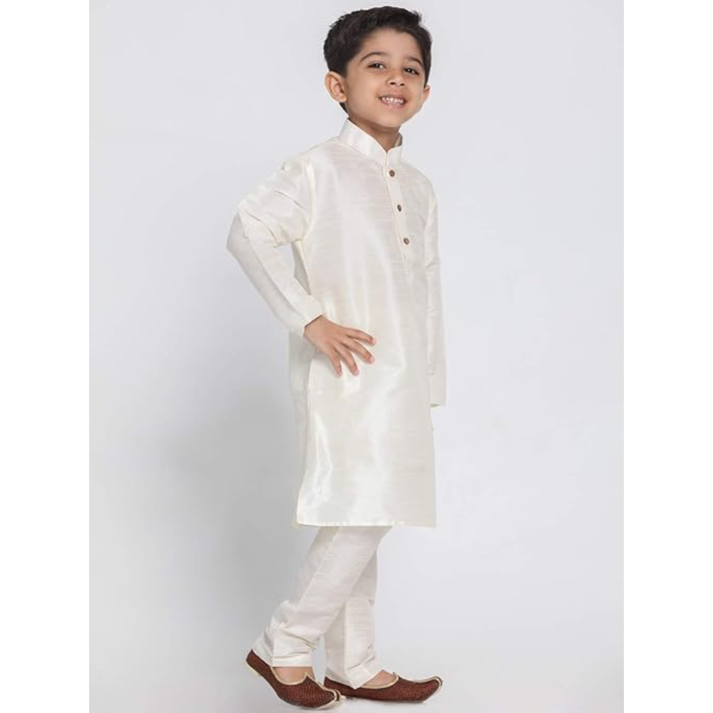 Boys Pure Cotton Cream Kurta Pyjama Set - Image 3