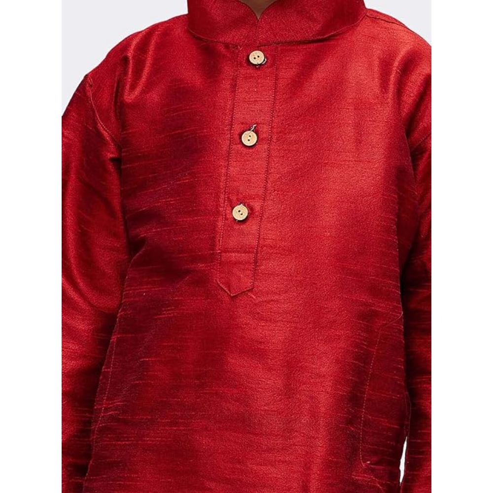 Boys Pure Cotton Maroon Kurta Pyjama Set - Image 3