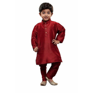 Boys Pure Cotton Maroon Kurta Pyjama Set