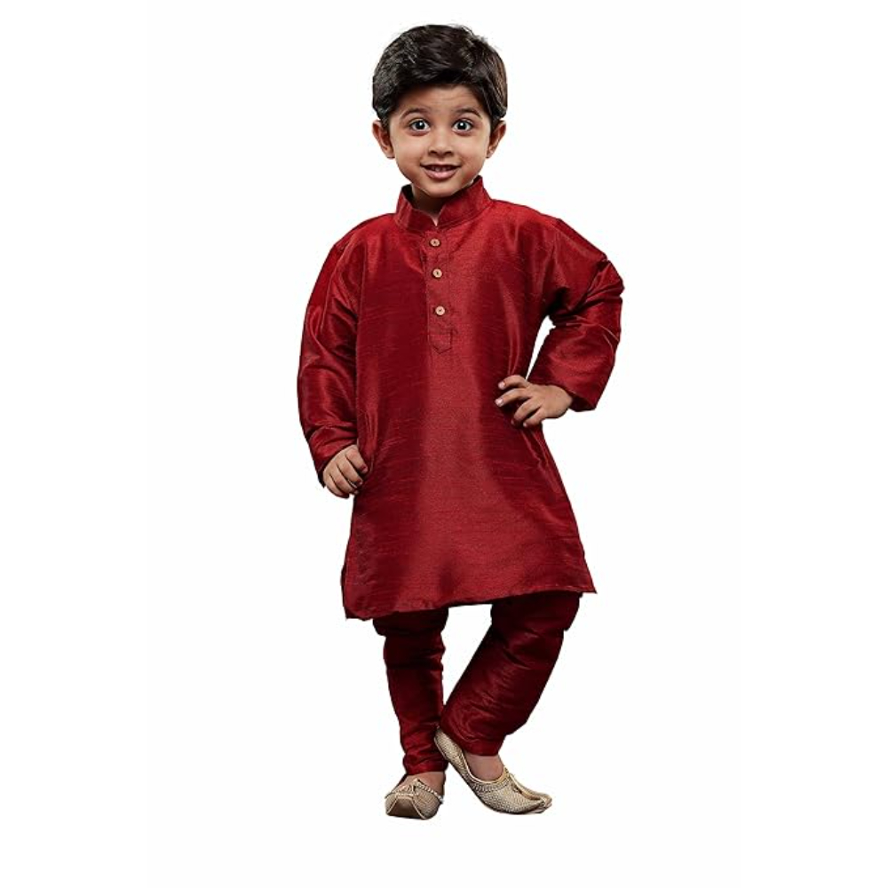 Boys Pure Cotton Maroon Kurta Pyjama Set